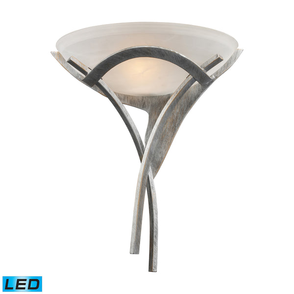 Aurora 1-Light Sconce In Tarnished Silver With White Faux-Alabaster Glass - LED Offering Up To 800 Lumens (60 Watt Equivalent) With Full Range Dimming. Includes An Easily Replaceable LED Bulb (120V).