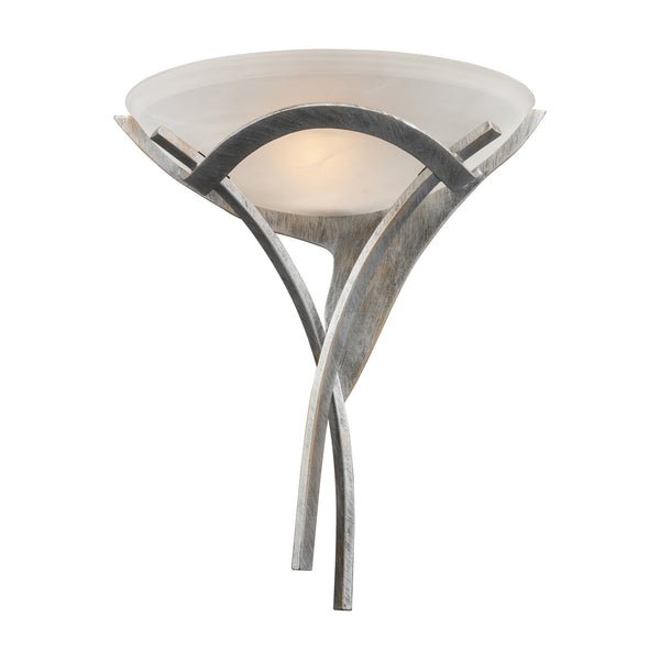 Aurora 1-Light Sconce In Tarnished Silver With White Faux-Alabaster Glass
