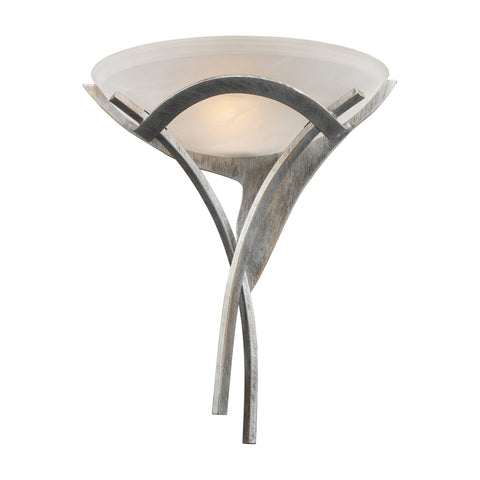 Aurora 1-Light Sconce In Tarnished Silver With White Faux-Alabaster Glass