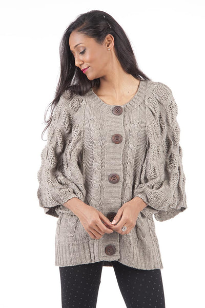 Bat-Wing Patterned Cardigan-Brown-S/M - UK (8 -10)