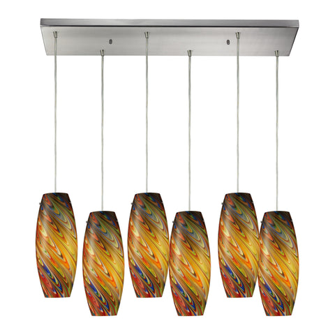 Vortex 6 Light Pendant In Satin Nickel