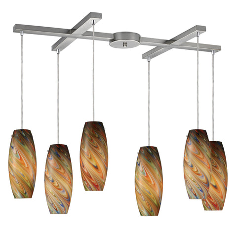 Vortex 6-Light Rainbow Pendant In Satin Nickel