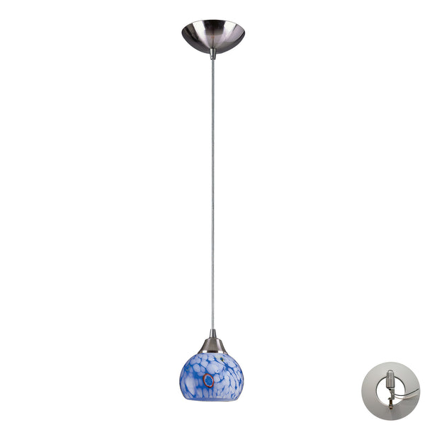 1 Light Pendant In Satin Nickel And Starlight Blue Glass Includes An Adapter Kit To Allow For Easy Conversion Of A Recessed Light To A Pendant