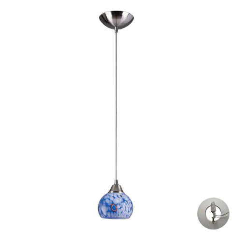 1 Light Pendant In Satin Nickel And Starlight Blue Glass Includes An Adapter Kit To Allow For Easy Conversion Of A Recessed Light To A Pendant
