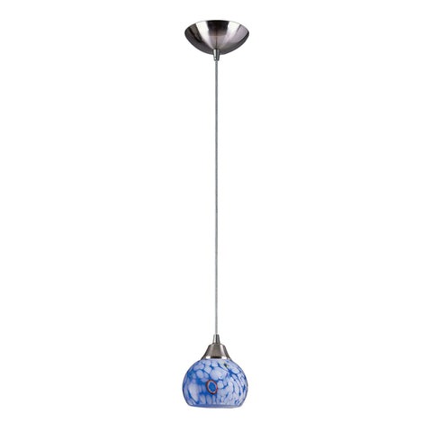 1 Light Pendant In Satin Nickel And Starlight Blue Glass