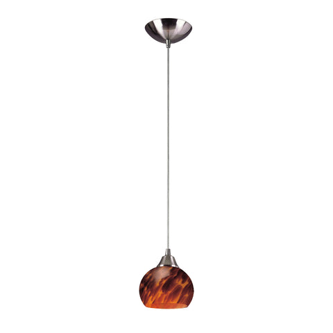 1 Light Pendant In Satin Nickel And Espresso Glass