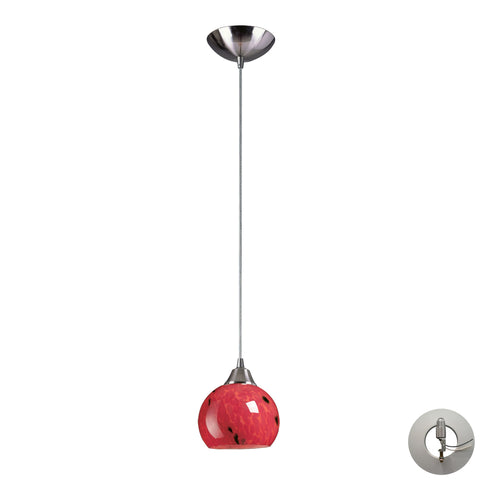 1 Light Pendant In Satin Nickel And Fire Red Glass Includes An Adapter Kit To Allow For Easy Conversion Of A Recessed Light To A Pendant
