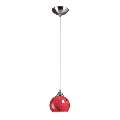 1 Light Pendant In Satin Nickel And Fire Red Glass