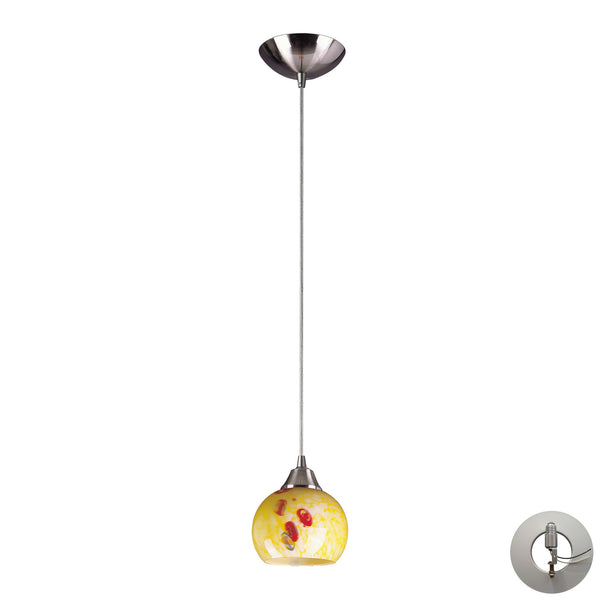 1 Light Pendant In Satin Nickel And Yellow Blaze Glass Includes An Adapter Kit To Allow For Easy Conversion Of A Recessed Light To A Pendant