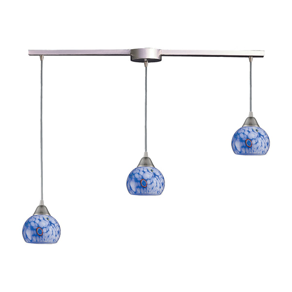 3 Light Pendant In Satin Nickel And Starlight Blue Glass