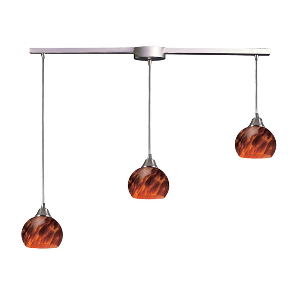 3 Light Pendant In Satin Nickel And Espresso Glass