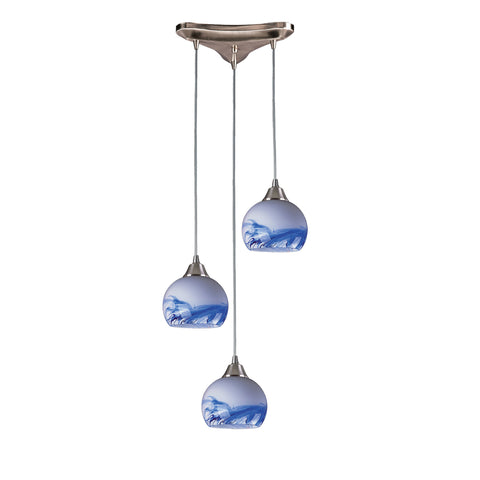 3 Light Pendant In Satin Nickel And Mountain Glass