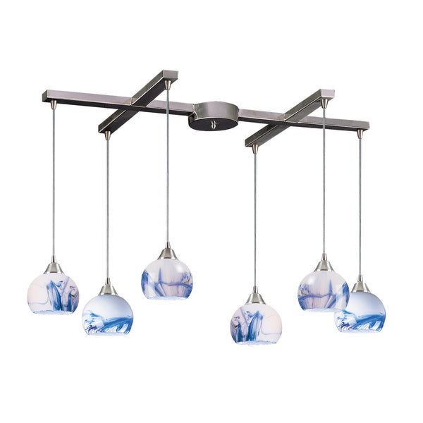 6 Light Pendant In Satin Nickel And Mountain Glass