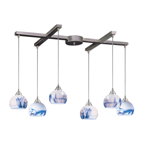6 Light Pendant In Satin Nickel And Mountain Glass