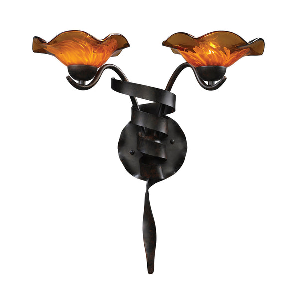 Villa 2-Light Sconce Amber Glass In Weathered Rust