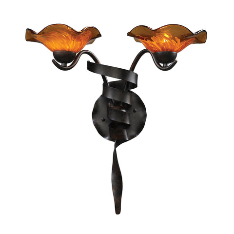 Villa 2-Light Sconce Amber Glass In Weathered Rust