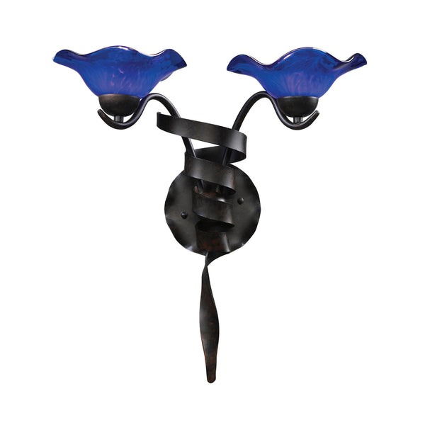 Villa 2-Light Sconce Cobalt Glass In Weathered Rust