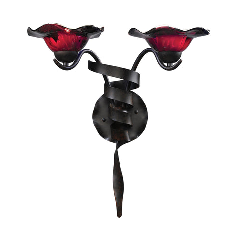 Villa 2-Light Sconce Purple Glass In Weathered Rust