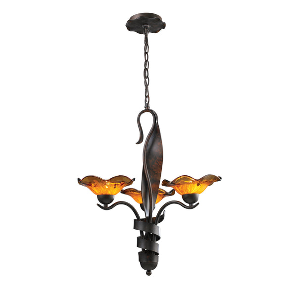 Villa 3-Light Chandelier Amber Glass In Weathered Rust