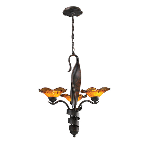 Villa 3-Light Chandelier Amber Glass In Weathered Rust
