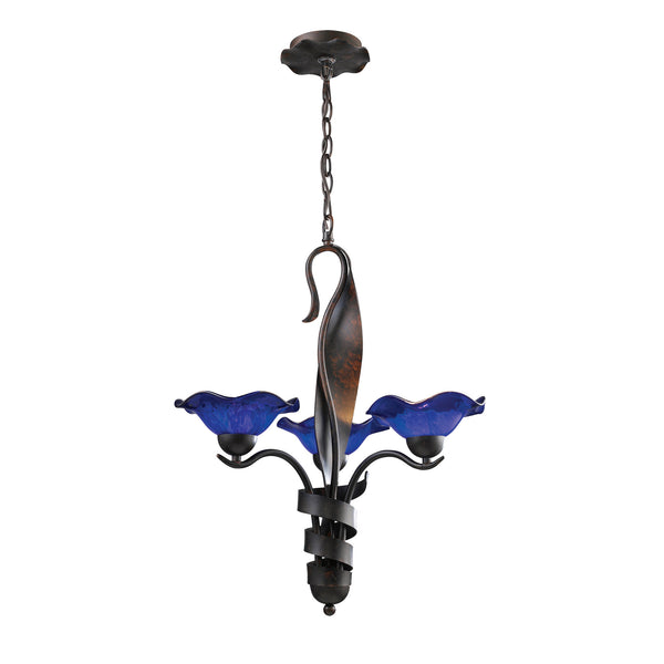 Villa 3-Light Chandelier Cobalt Glass In Weathered Rust