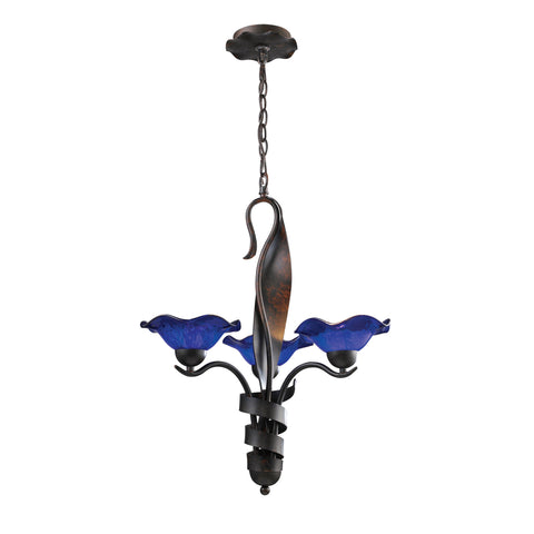 Villa 3-Light Chandelier Cobalt Glass In Weathered Rust