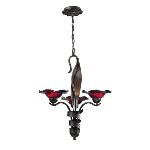 Villa 3-Light Chandelier Purple Glass In Weathered Rust