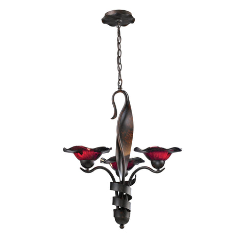 Villa 3-Light Chandelier Purple Glass In Weathered Rust