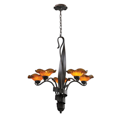 Villa 5-Light Chandelier Amber Glass In Weathered Rust