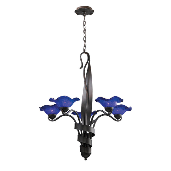 Villa 5-Light Chandelier Cobalt Glass In Weathered Rust
