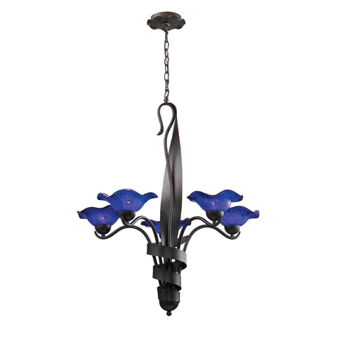 Villa 5-Light Chandelier Cobalt Glass In Weathered Rust