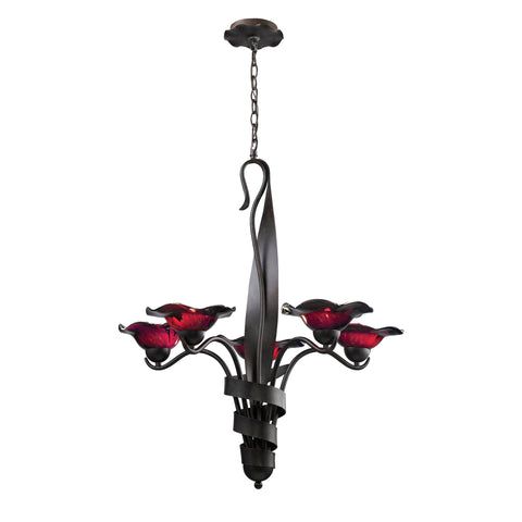 Villa 5-Light Chandelier Purple Glass In Weathered Rust