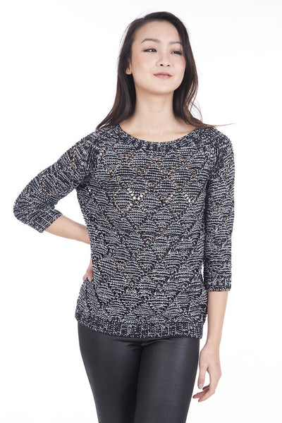 3/4 Sleeve Sparkly Knit Jumper-White -S/M - UK (8-10)