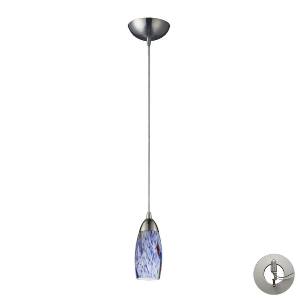 1 Light Pendant In Satin Nickel And Starlight Blue Glass Includes An Adapter Kit To Allow For Easy Conversion Of A Recessed Light To A Pendant