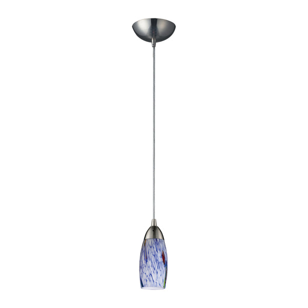 1 Light Pendant In Satin Nickel And Starlight Blue Glass - LED Offering Up To 300 Lumens (25 Watt Equivalent) With Full Range Dimming. Includes An Easily Replaceable LED Bulb (120V).