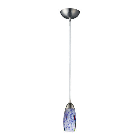 1 Light Pendant In Satin Nickel And Starlight Blue Glass - LED Offering Up To 300 Lumens (25 Watt Equivalent) With Full Range Dimming. Includes An Easily Replaceable LED Bulb (120V).
