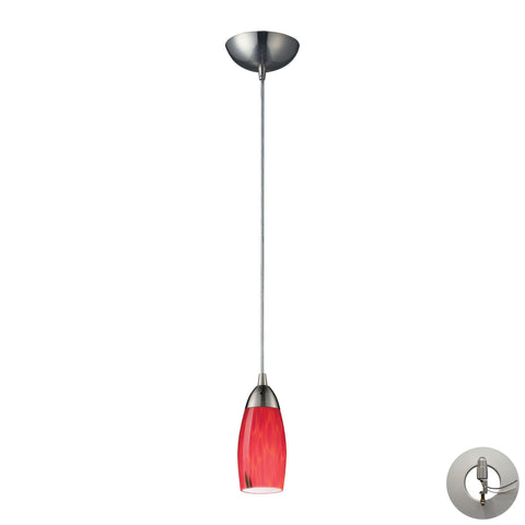 1 Light Pendant In Satin Nickel And Fire Red  Martini Glass Includes An Adapter Kit To Allow For Easy Conversion Of A Recessed Light To A Pendant
