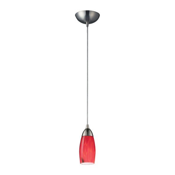 1 Light Pendant In Satin Nickel And Fire Red  Martini Glass - LED Offering Up To 300 Lumens (25 Watt Equivalent) With Full Range Dimming. Includes An Easily Replaceable LED Bulb (120V).