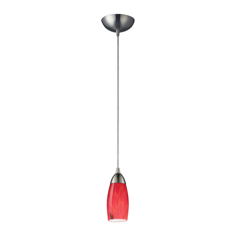 1 Light Pendant In Satin Nickel And Fire Red  Martini Glass - LED Offering Up To 300 Lumens (25 Watt Equivalent) With Full Range Dimming. Includes An Easily Replaceable LED Bulb (120V).