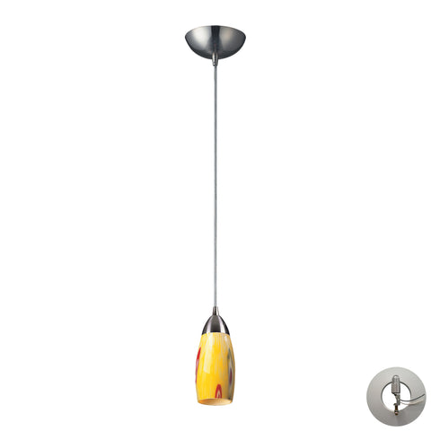 1 Light Pendant In Satin Nickel And Yellow Blaze Glass Includes An Adapter Kit To Allow For Easy Conversion Of A Recessed Light To A Pendant