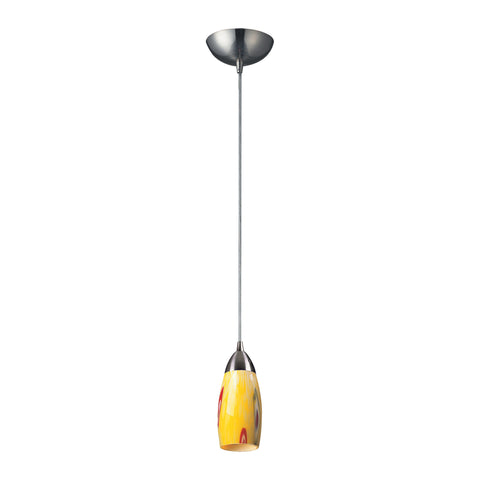 1 Light Pendant In Satin Nickel And Yellow Blaze Glass