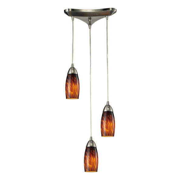 3 Light Pendant In Satin Nickel And Espresso Glass