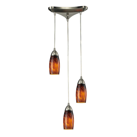 3 Light Pendant In Satin Nickel And Espresso Glass