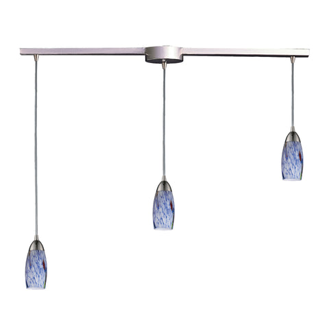 3 Light Pendant In Satin Nickel And Starlight Blue Glass