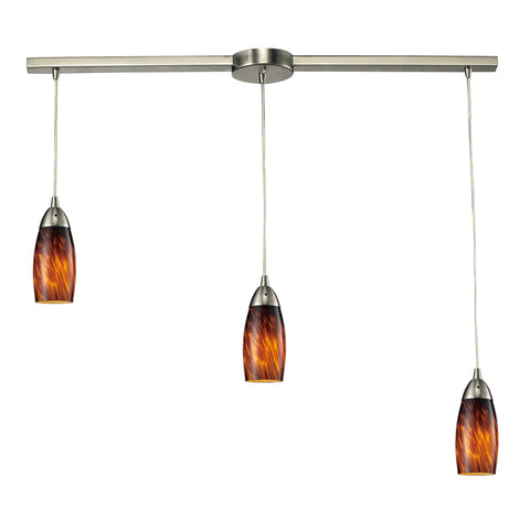 3 Light Pendant In Satin Nickel And Espresso Glass