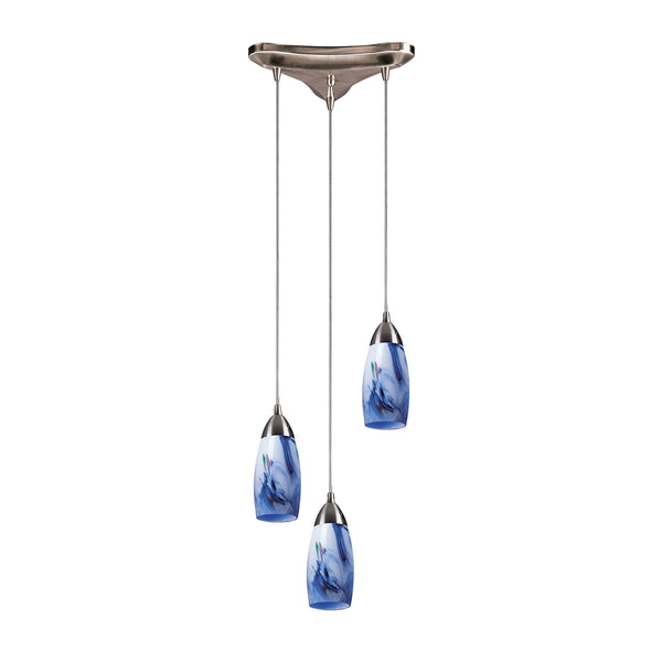3 Light Pendant In Satin Nickel And Mountain Glass