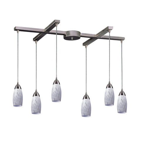 6 Light Pendant In Satin Nickel And Snow White Glass