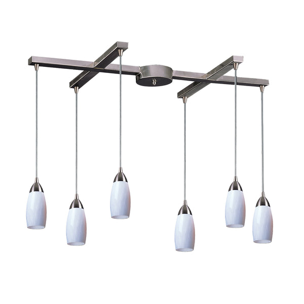 6 Light Pendant In Satin Nickel And Simply White Glass