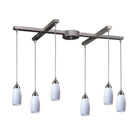 6 Light Pendant In Satin Nickel And Simply White Glass