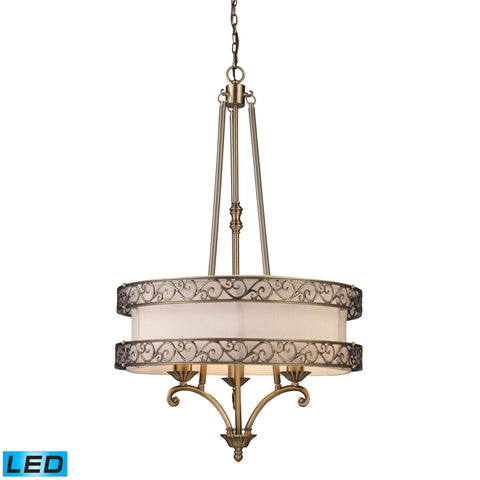 Abington 3-Light Pendelier In Antique Brass - LED, 800 Lumens (2400 Lumens Total) With Full Scale Dimming Range, 60 Watt (180 Watt Total)Equivalent , 120V Replaceable LED Bulb Included